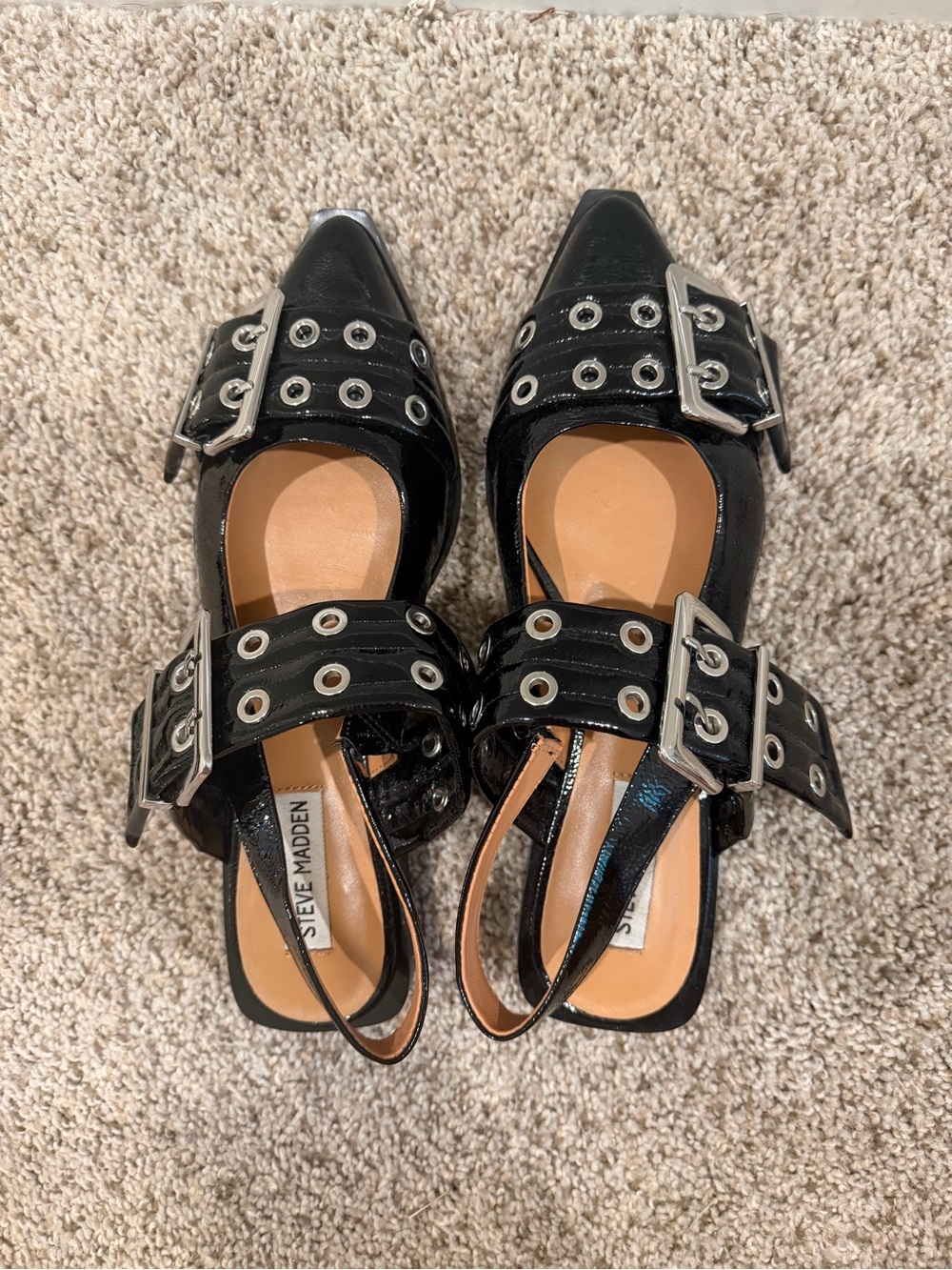 Steve Madden Black Patent Buckle Slingback Heels